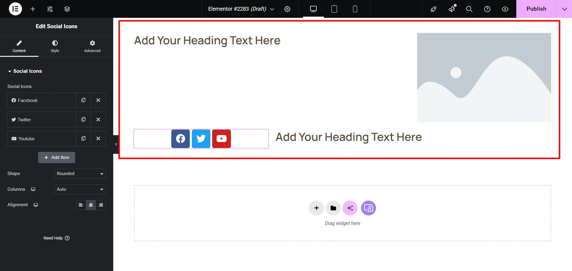 add social icons widget