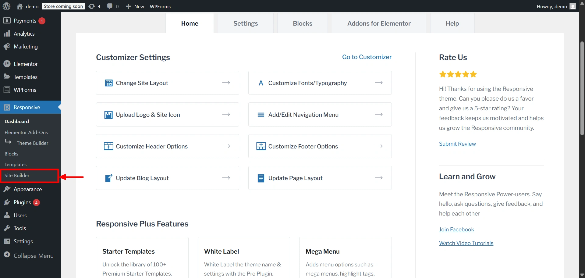 click on site builder
