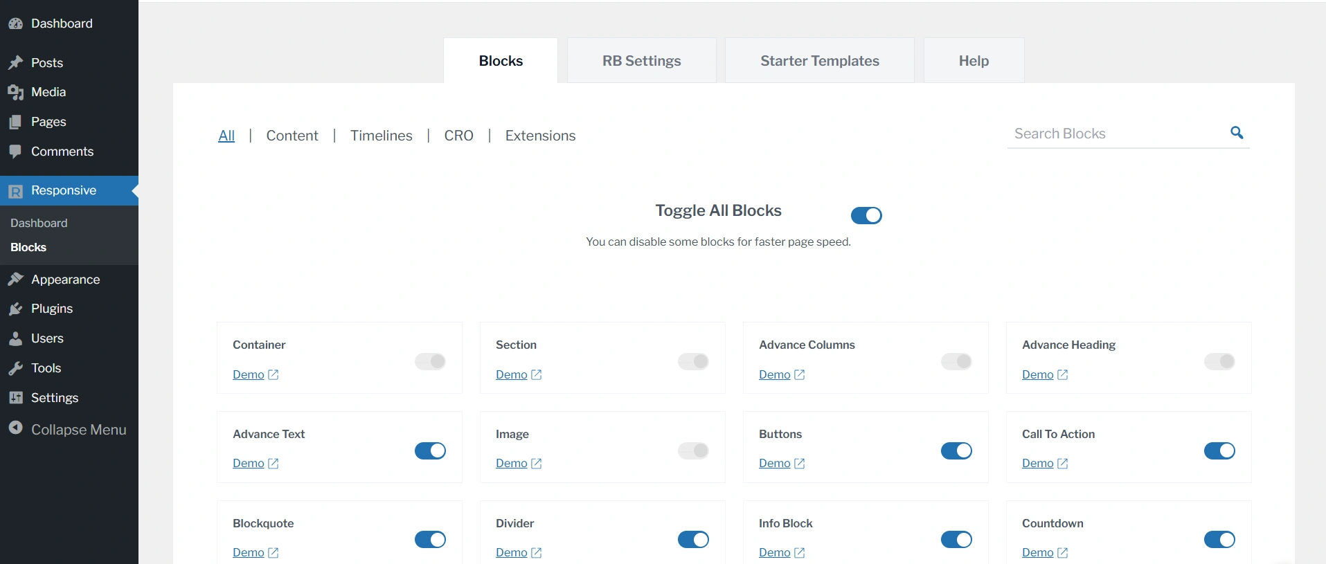 Responsive Blocks popular blocks