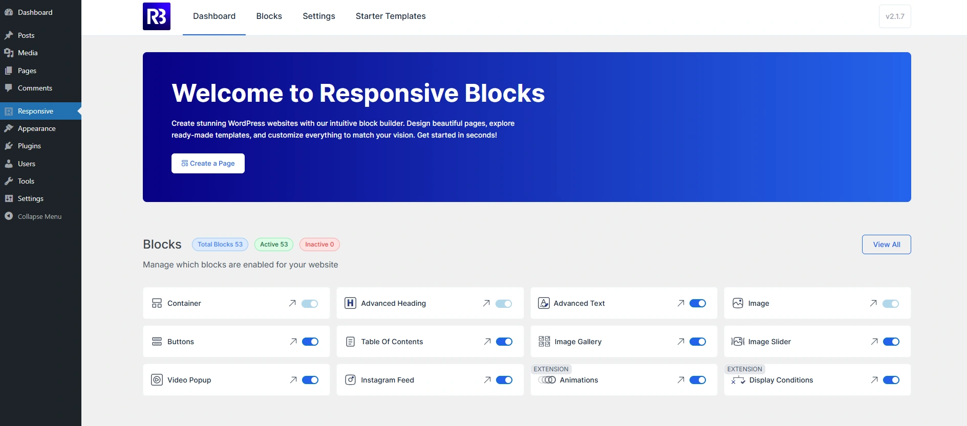 Responsive Block dashboard