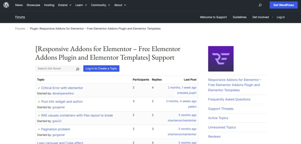 Responsive support forum