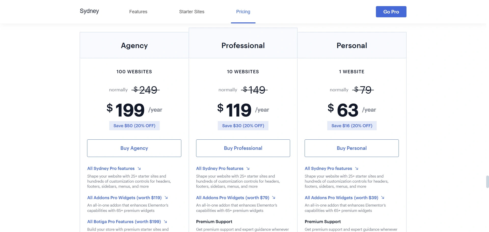 Sydney pricing