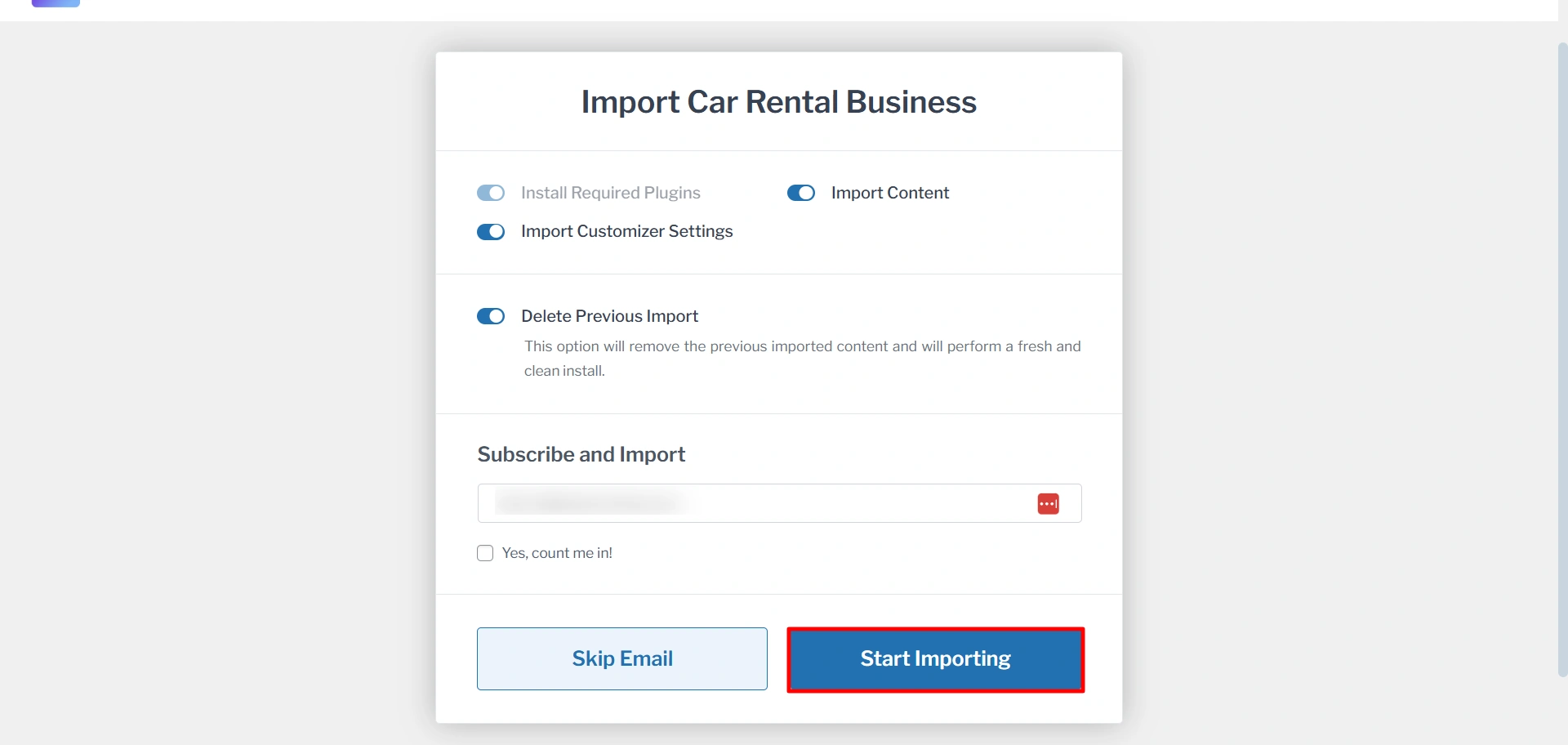 import Car Rental starter template