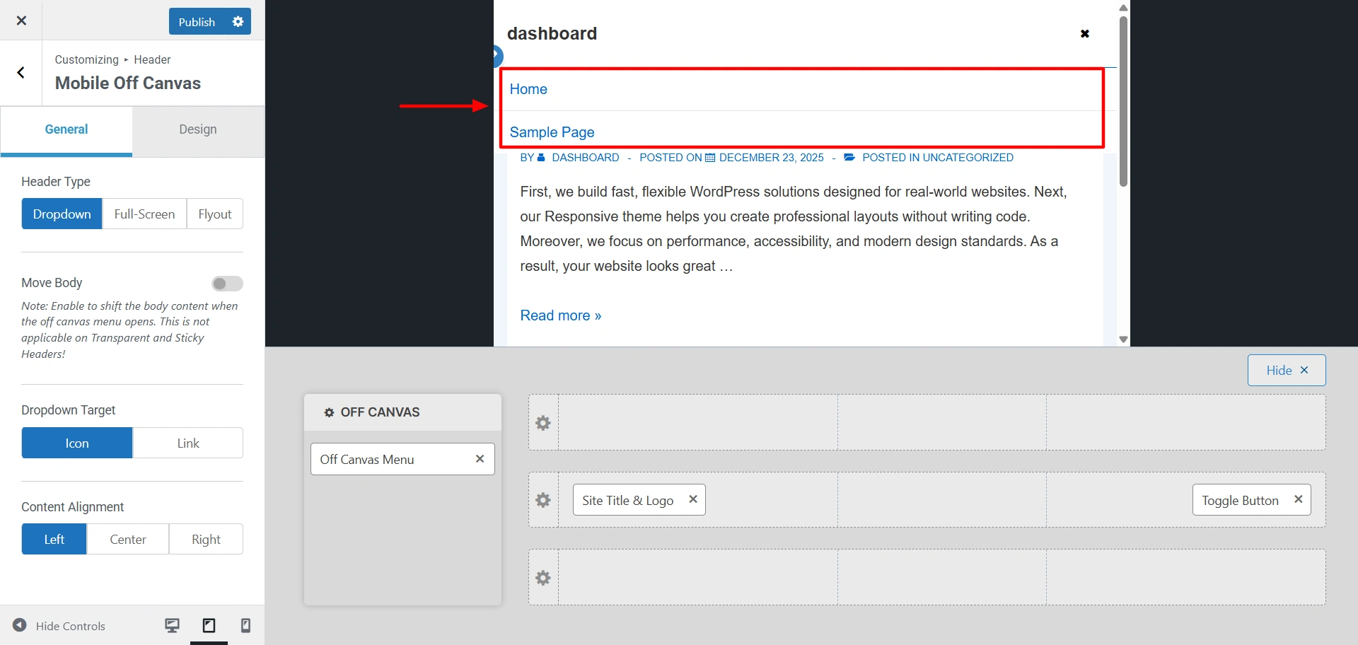 Dropdown header type