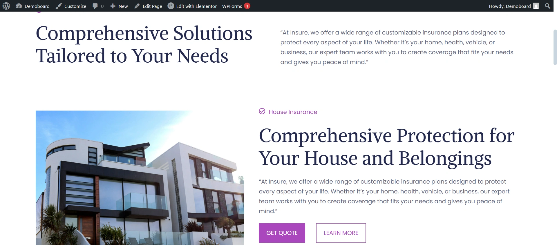 Insurance Starter Template service page
