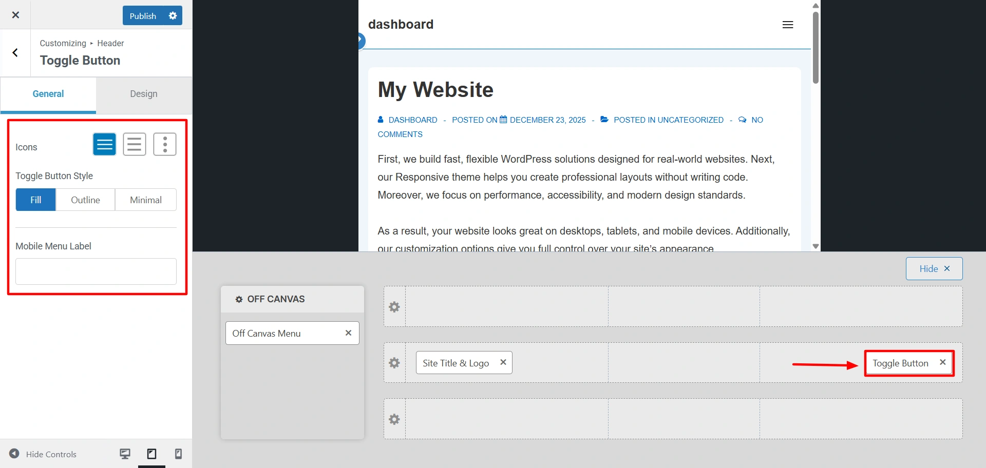 toggle button customisation