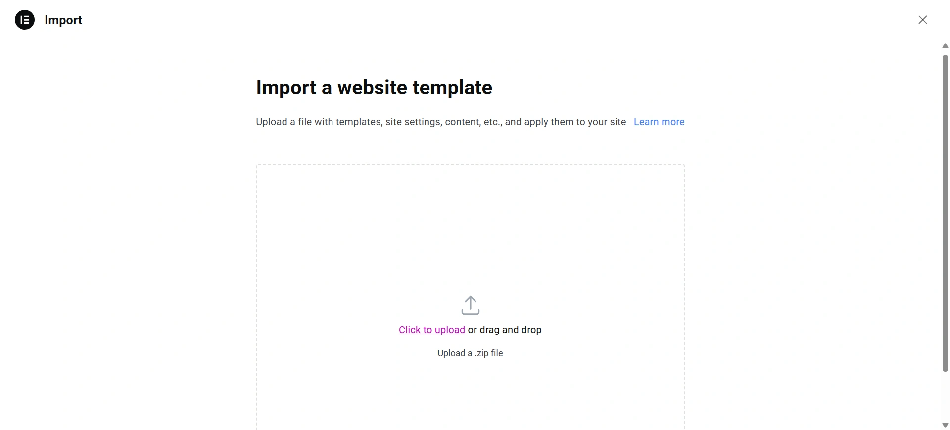 Elementor JSON template ZIP file