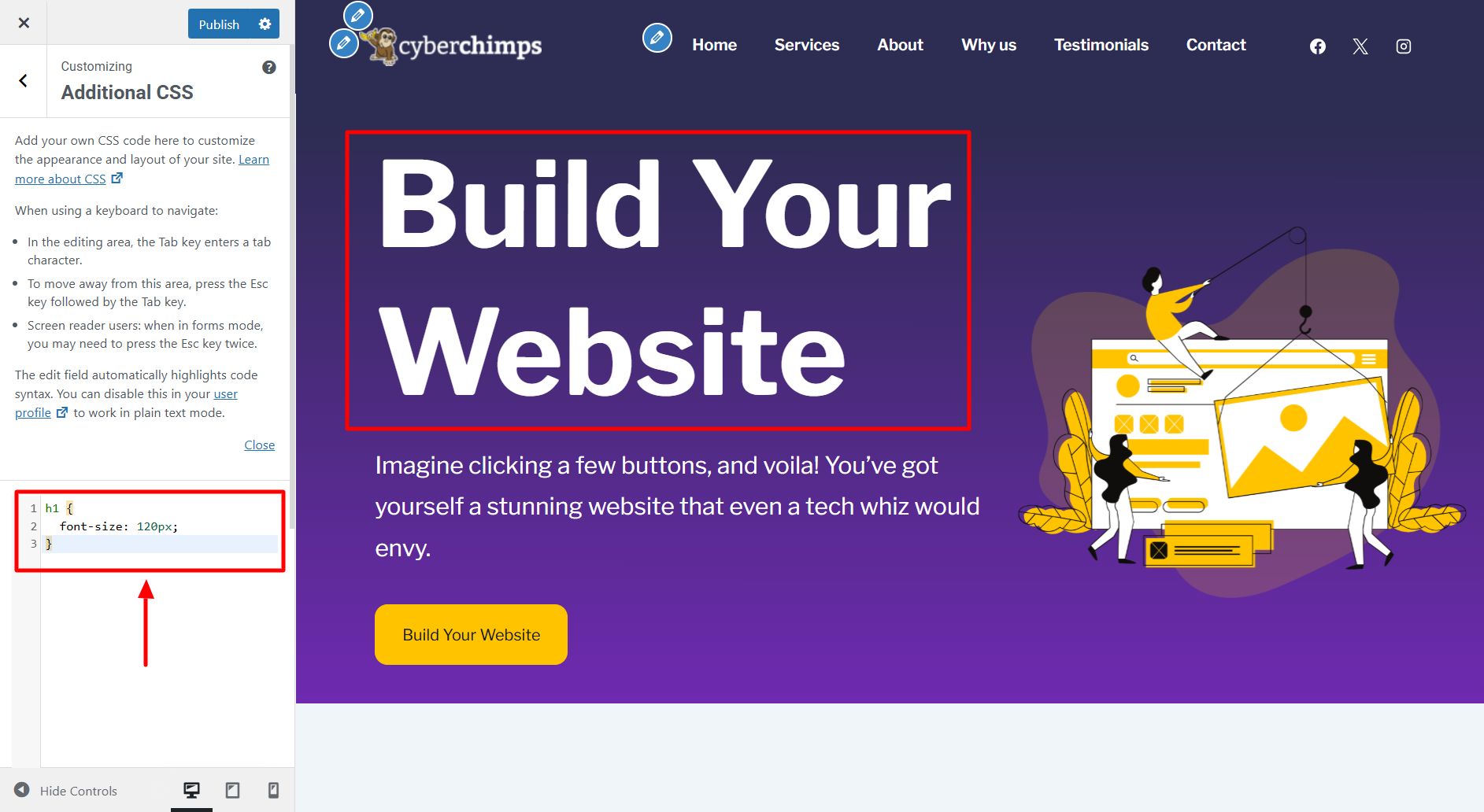 CSS code applied on heading