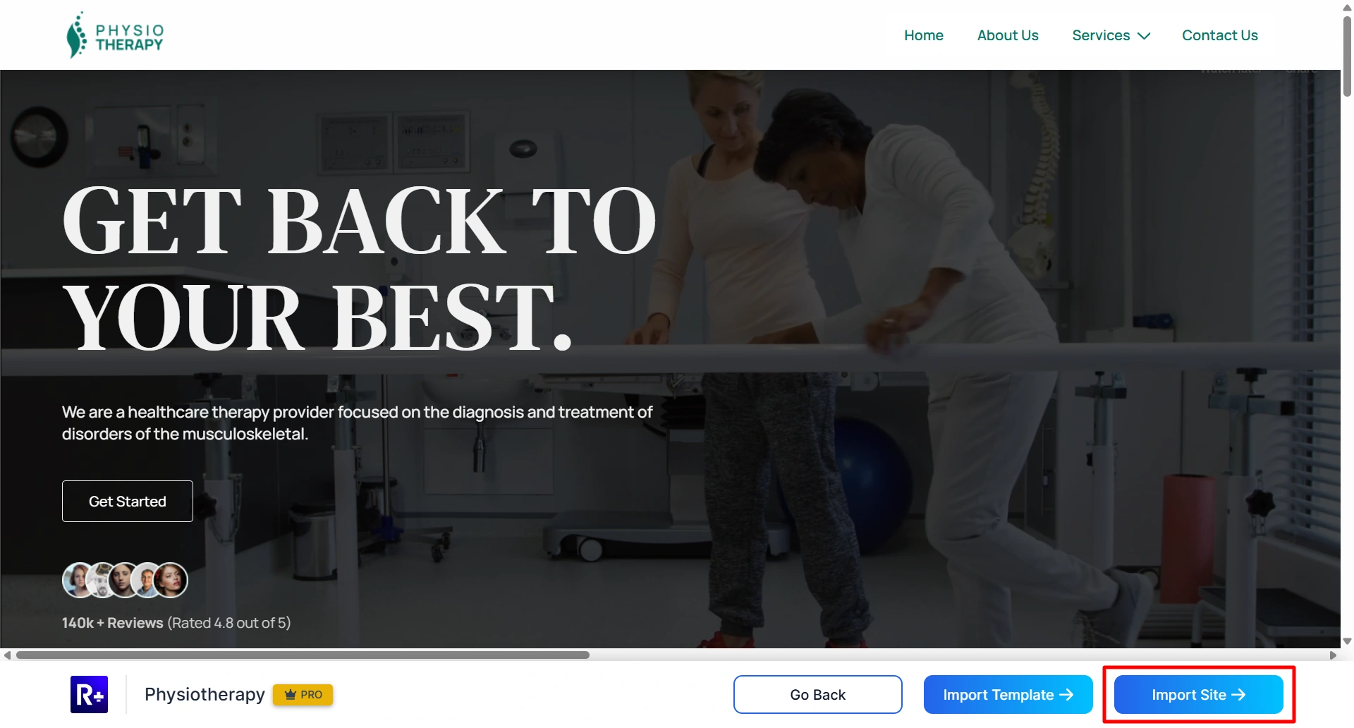 Import physiotherapy template