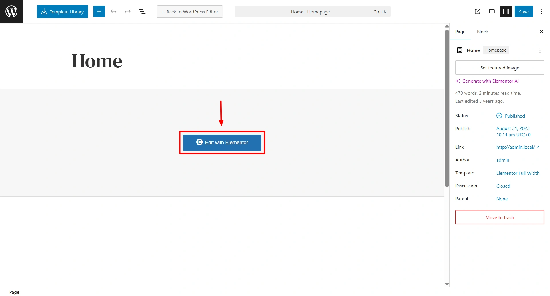 Select Edit with Elementor