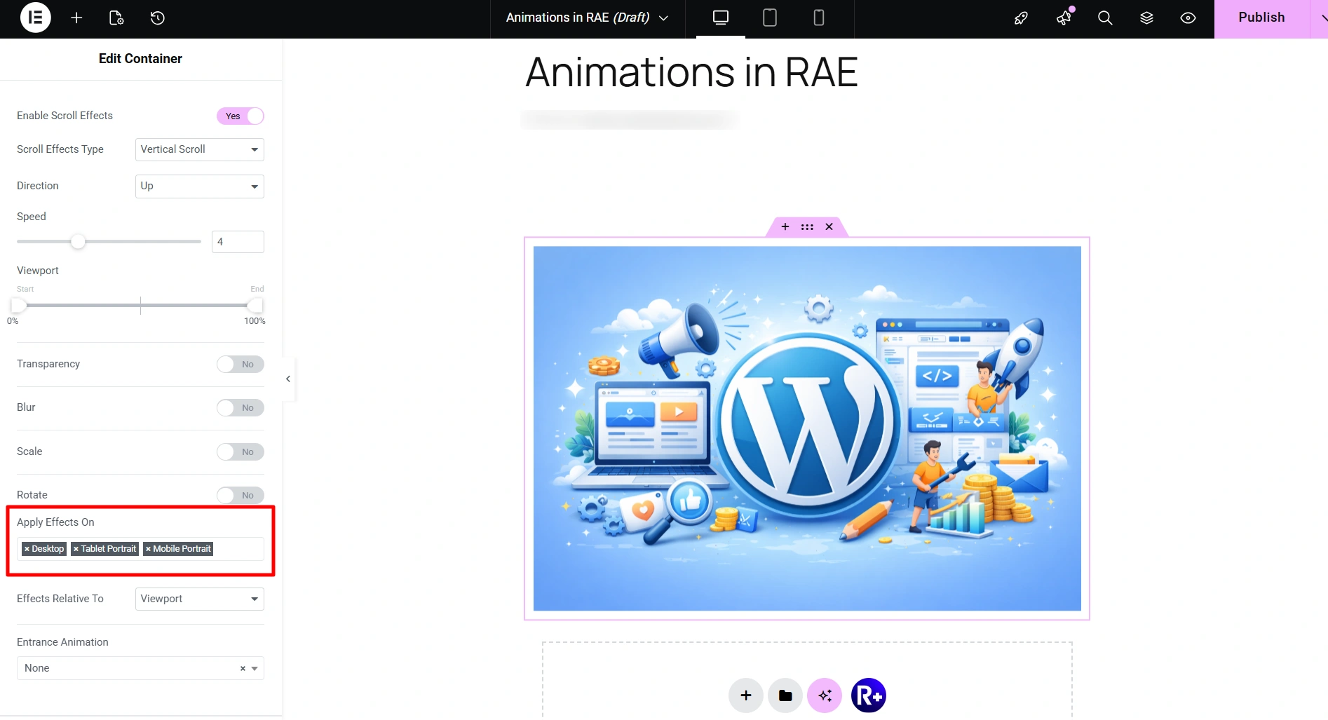 Apply effects on option in RAE