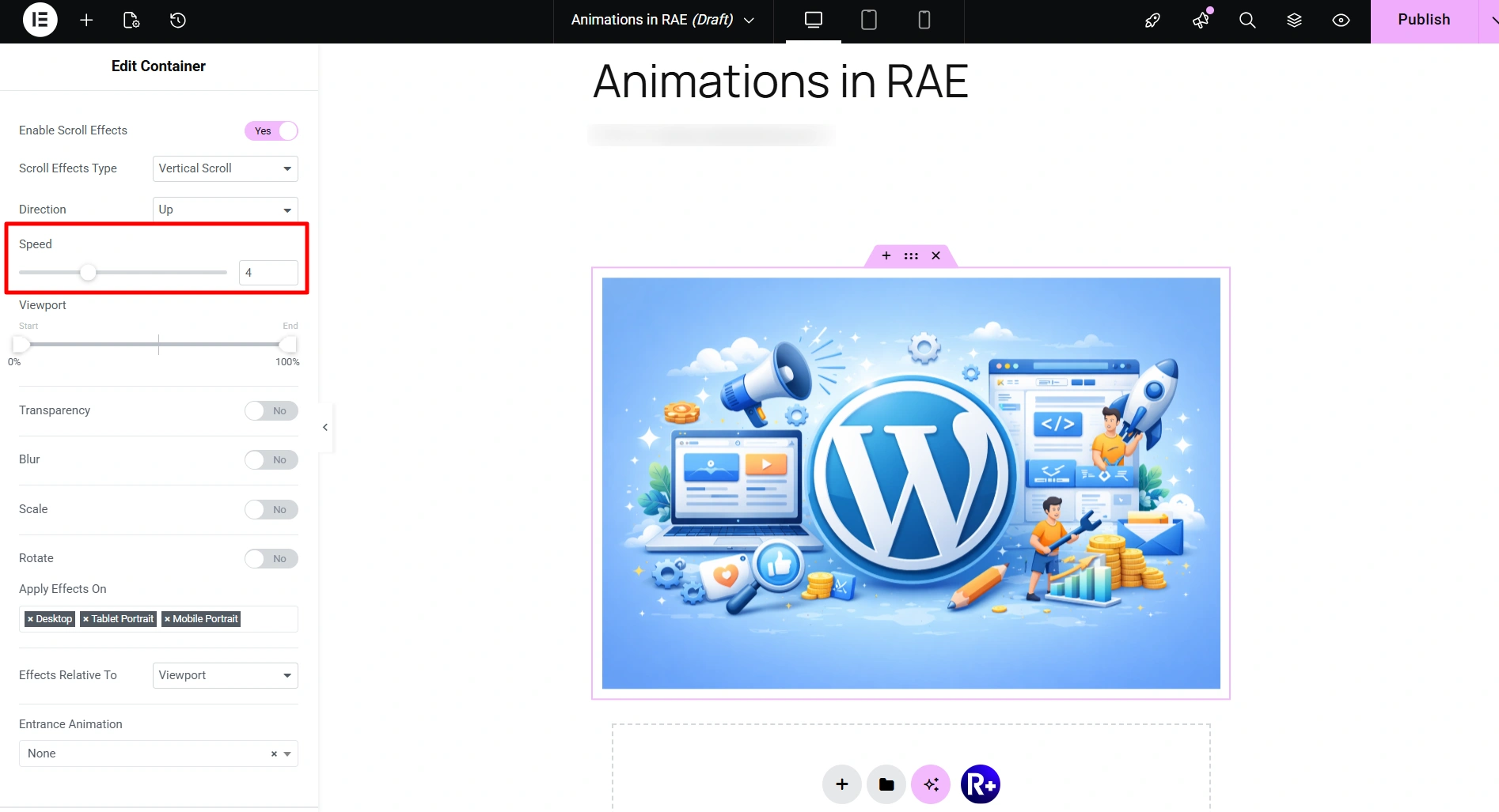 Elements speed in RAE animation extension