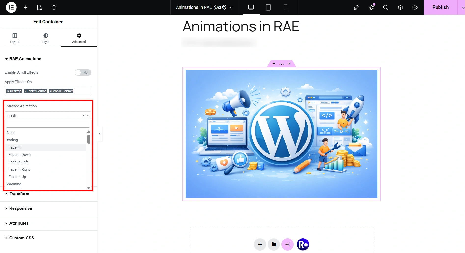 Entrance animation in RAE