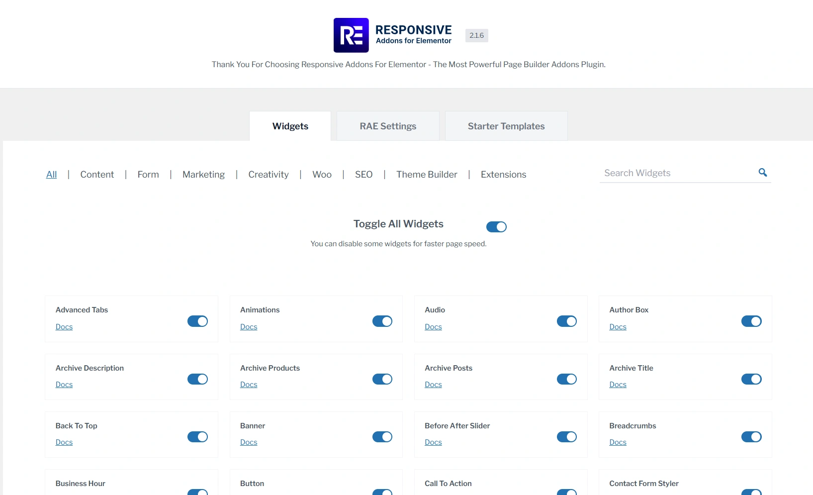 RAE widgets