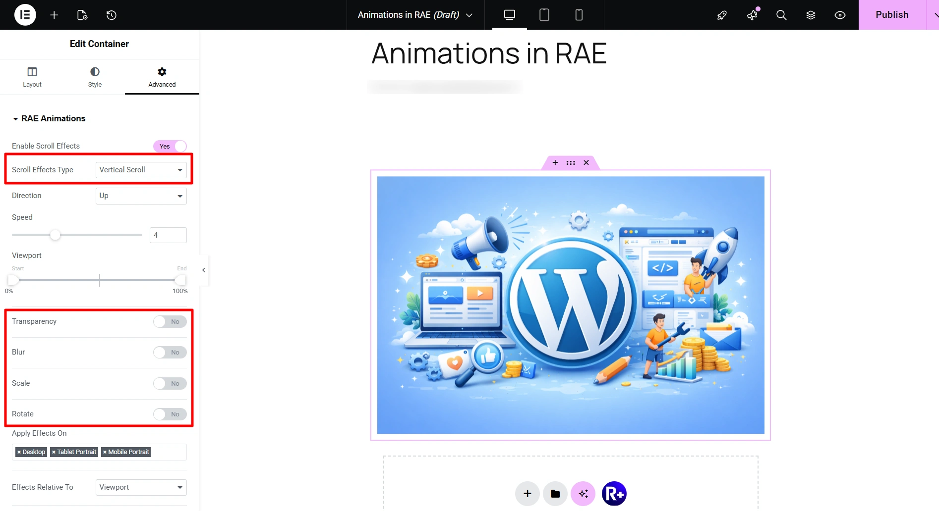 Scroll effects in RAE