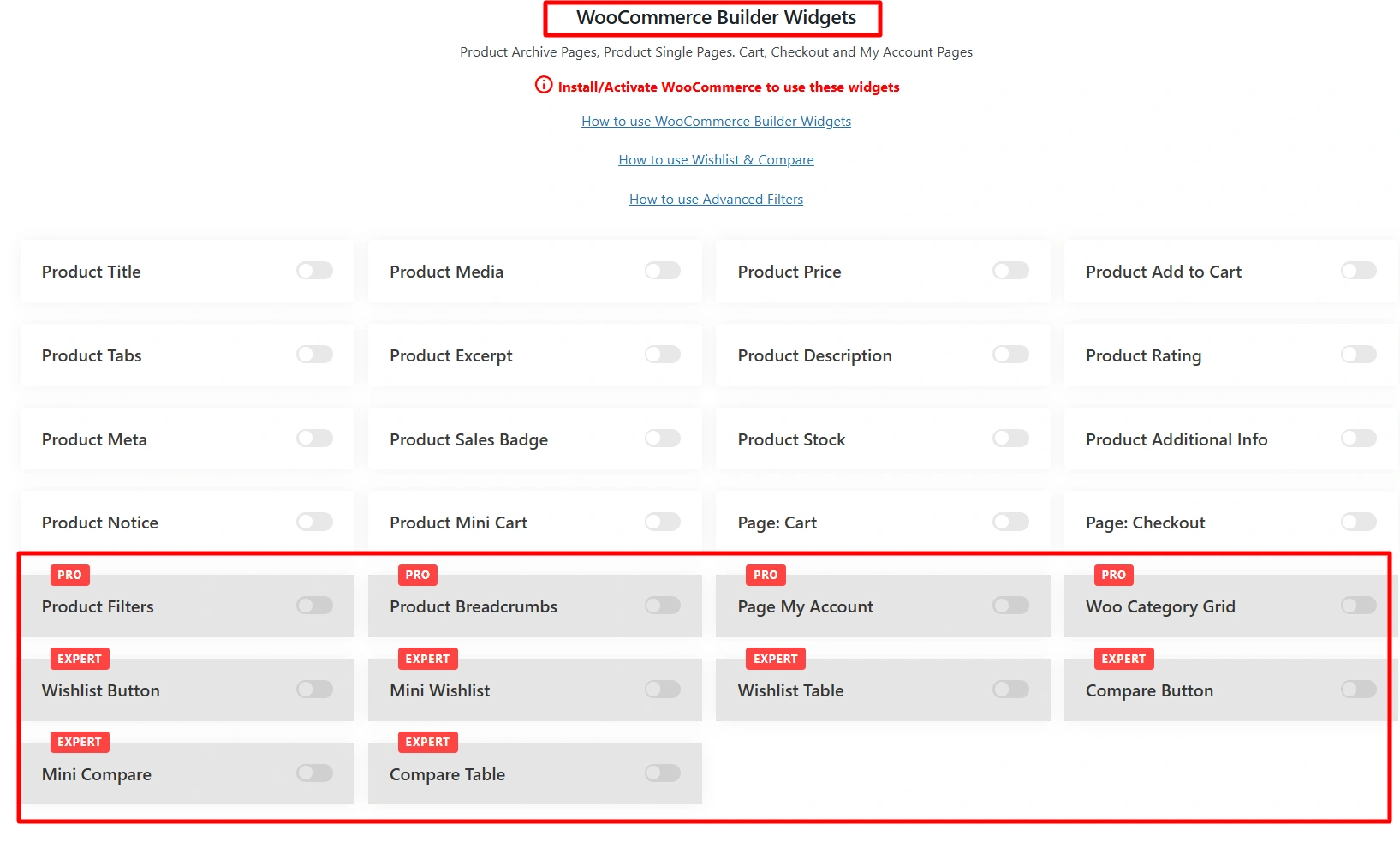 WooCommerce widgets in Royal Addons